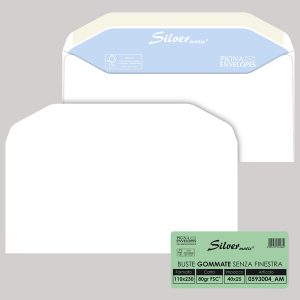 Busta Busta Silver Matic FSC® - senza finestra - gommata - 11 x 23 cm - 80 gr -  bianco - Pigna Envelopes - conf. 25 pezzi - immagine 1