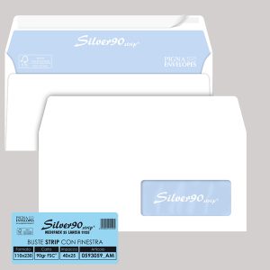 Busta SILVER90 STRIP FSC® - bianca - internografata - con finestra - 110 x 230 mm - 90 gr - Pigna Envelopes - conf. 25 pezzi - immagine 1