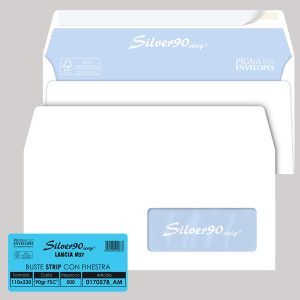 Busta Silver90 Strip FSC® - con finestra - internografata - 11 x 23 cm - 90 gr - bianco - Pigna Envelopes - conf. 500 pezzi - immagine 1