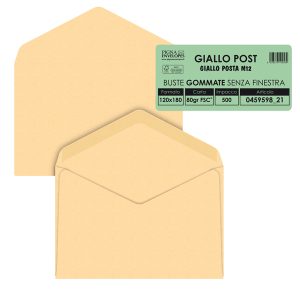 Busta Giallo Postale - gommata - 12 x 18 cm - 80 gr - carta riciclata FSC® - giallo - Pigna Envelopes - conf. 500 pezzi - immagine 1