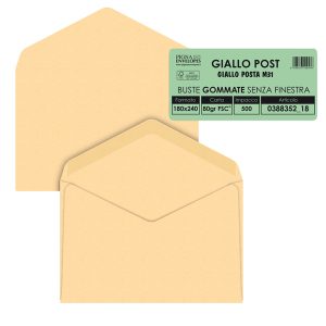 Busta Giallo Postale - gommata - 18 x 24 cm - 80 gr - carta riciclata FSC® - giallo - Pigna Envelopes - conf. 500 pezzi - immagine 1