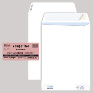 Busta a sacco Competitor FSC® - strip adesivo - 19 x 26 cm - 80 gr - bianco - Pigna Envelopes - conf. 100 pezzi - immagine 1