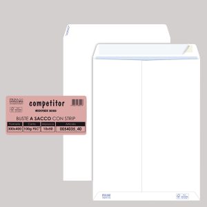 Busta a sacco Competitor FSC® - strip adesivo - 30 x 40 cm - 80 gr - bianco - Pigna Envelopes - conf. 50 pezzi - immagine 1