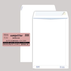 Busta a sacco Competitor FSC® - strip adesivo - 25 x 35,3 cm - 80 gr - bianco - Pigna Envelopes - conf. 100 pezzi - immagine 1