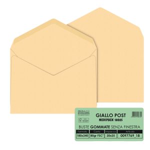 Busta Giallo Postale - gommata - 18 x 24 cm - 80 gr - carta riciclata FSC® - giallo - Pigna Envelopes - conf. 25 pezzi - immagine 1