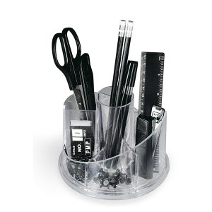 Desk set girevole portatutto - plexiglass - 13x16x12 cm - accessori inclusi - trasparente - Lebez - immagine 1