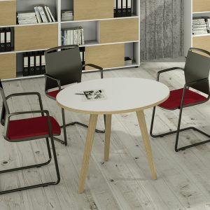 Tavolo riunione tondo Woody - diametro 80 cm - rovere / bianco - immagine 1