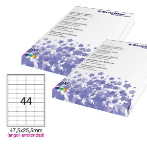 Etichette adesive - in carta - angoli arrotondati - permanenti - 47,5 x 25,5 mm - 44 et/fg - 100 fogli - bianco - Starline - immagine 1