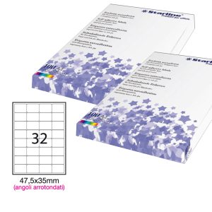 Etichette adesive - in carta - angoli arrotondati - permanenti - 47,5 x 35 mm - 32 et/fg - 100 fogli - bianco - Starline - immagine 1