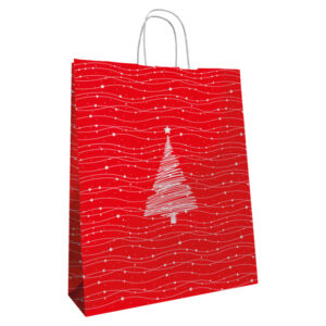 Shopper - maniglie cordino - 26 x 11 x 34,5 cm - carta kraft - albero natale - Mainetti Bags - conf. 25 pezzi - immagine 1