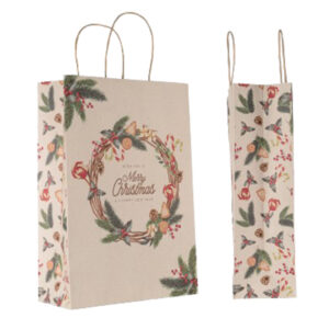 Shopper - maniglie cordino - 26 x 11 x 37 cm - carta kraft - natale ghirlanda verde - Mainetti Bags - conf. 25 pezzi - immagine 1